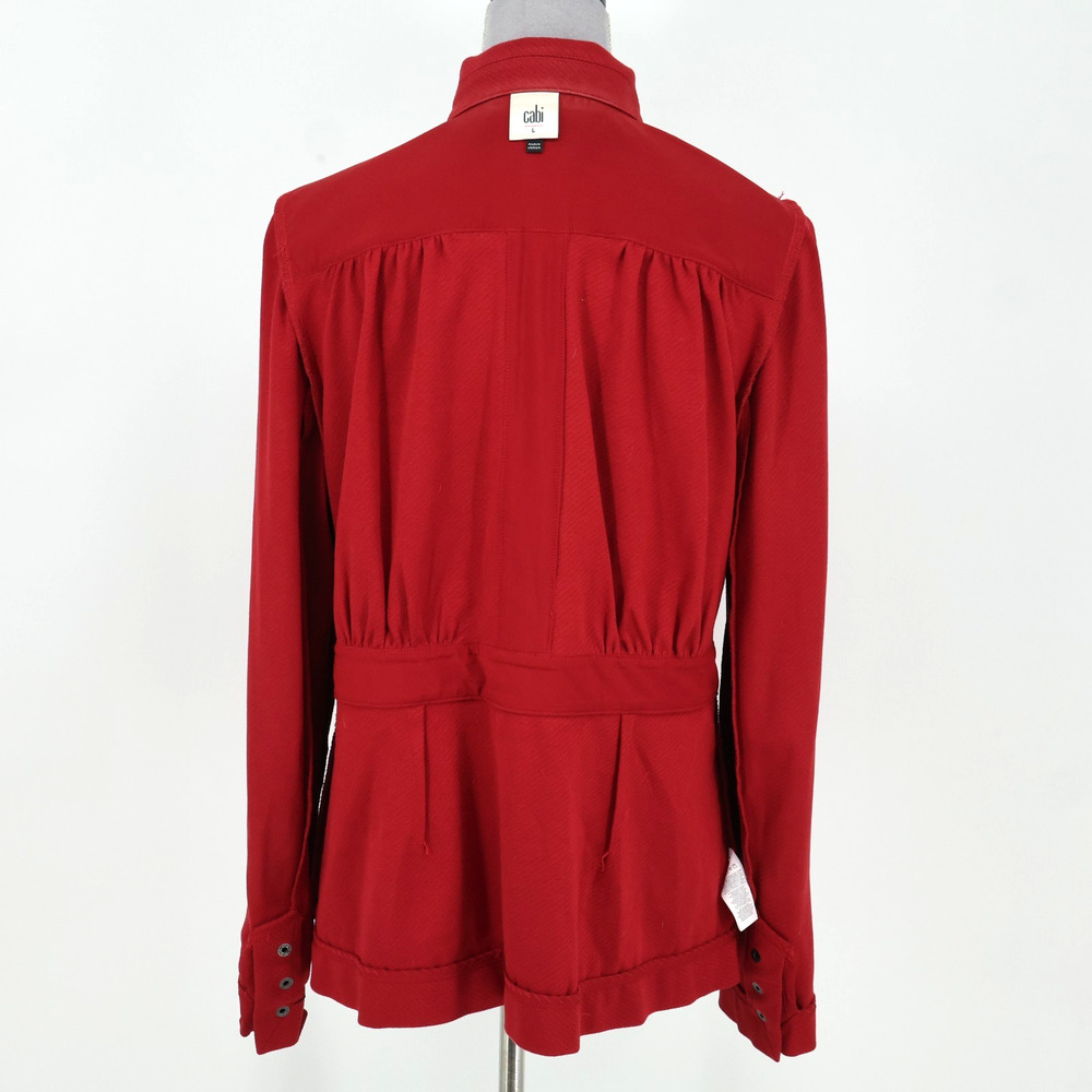 Cabi Jacket Womens Large Dark Red Twill Pockets Fitted Waist Snaps Preppy - Picture 15 of 16